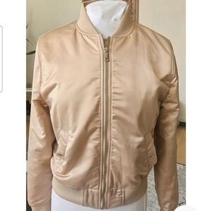 H&M Bomber Jacket Full Front Zip Women's 6/Medium Blush Pink Satin Comfortable